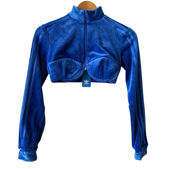adidas X Jeremy Scott Blue Luxe Velour Crop Top Track Suit NWT - Picture 3 of 10